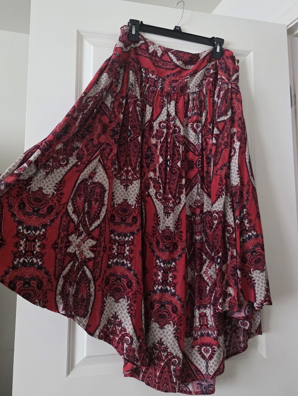 Boho Paisley Midi Skirt Western Chic Gypsy Womens XL Cato Pink Red Maroon